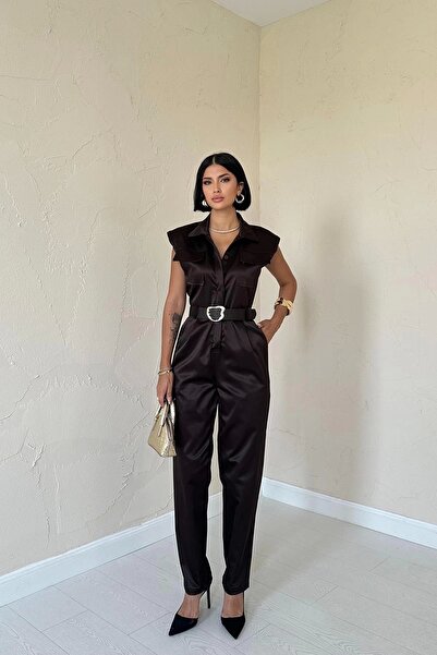 HELİS BUTİK Кафяв гащеризон с подплатен колан