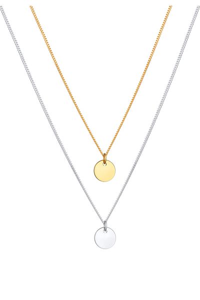 ELLI Halskette Damen Plättchen-Anhänger 2-lagig aus 925 Sterling Silber
