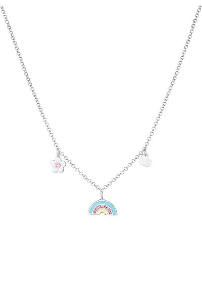 ELLI Halskette Kinder Regenbogen Herz Blumen Anhänger mit Kristallen und Emaille in 925 Sterling Silber