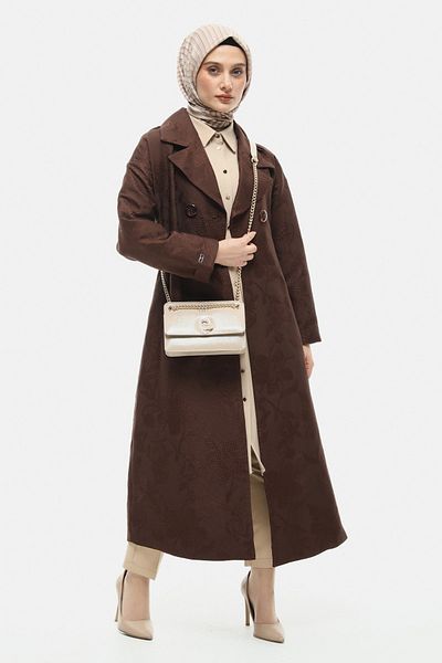 Setrms Brown Double Breasted Closure Patterned Top Coat 2512032