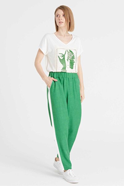 MEZZURA 3500 Dokuma Yanı Şeritli Pantolon Yesil