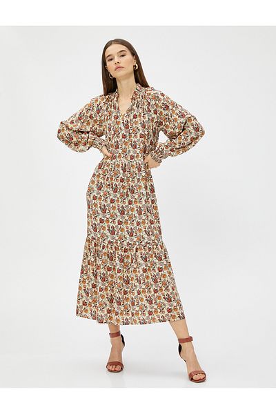 Koton Midikleid aus Viskose mit Blumenmuster und Richterkragen