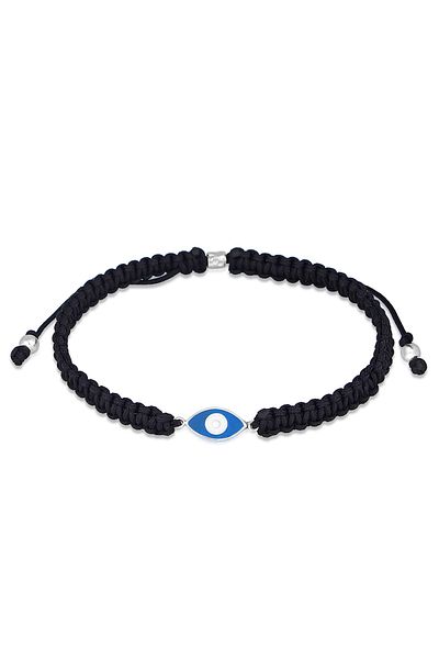 KUZZOI Armband Herren Böser Blick Symbol Mit Nylon Schwarz In 925 Sterling Silber