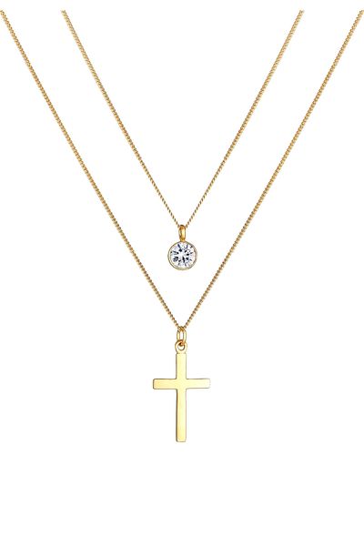 ELLI Necklace Ladies Layer Cross Pendant Trend Blogger With Glass Crystals In 925 Sterling Silver