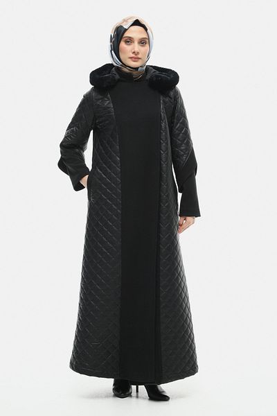 Setrms Black Stamp Mixed Quilted Top Coat 2512019