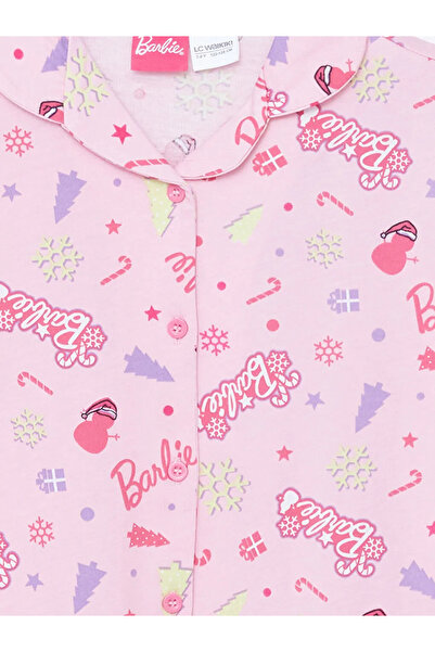 LC Waikiki LCW Kids Pembe Gömlek Yaka Barbie Baskılı Kız Çocuk Pijama Takımı