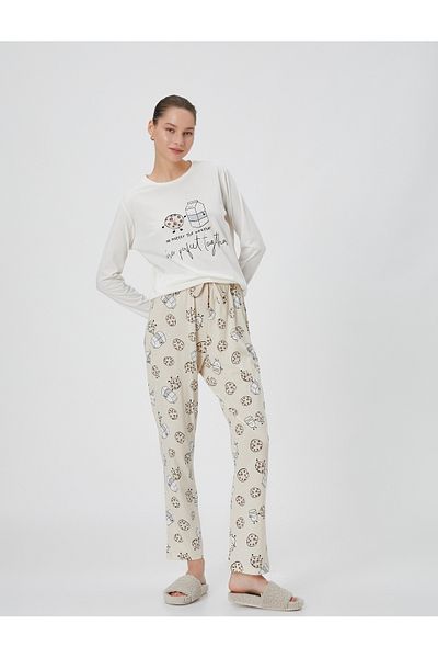 Koton Pyjama-Set aus bedruckter Baumwolle mit langen Ärmeln und elastischem Bund