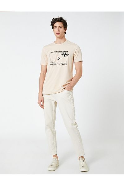 Koton Βαμβακερό μπλουζάκι Crew Neck Slim Fit - Slogan Printed