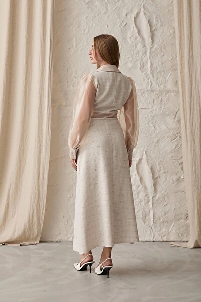 HELİS BUTİK Φόρεμα με μπεζ οργάντζα με γαρνιτούρα