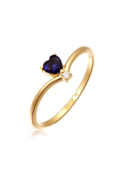 ELLI Ring Elli DIAMONDS Ring mit Steinen Damen Herz Labgrown Diamant Weiß Saphir Blau 925 Sterling Silber