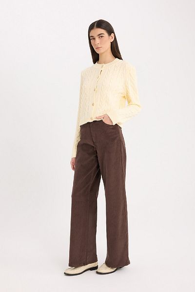 DeFacto Cord-Winterhose mit weitem Bein, hoher Taille, weites, lockeres Bein, Basic, gerade, mit Taschen, A4685ax24wn