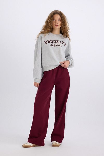 DeFacto Regular Fit Thick Sweatpants Elastic Waist Basic Straight Wide Wide Leg E4900Ax24Cw
