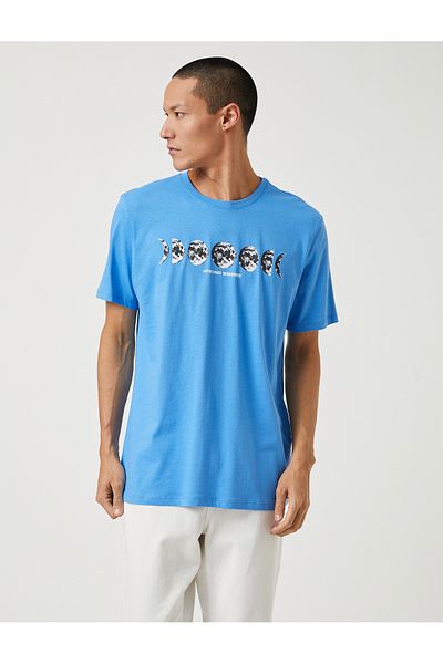 Koton Space Printed T-Shirt Crew Neck Slogan Λεπτομερές βαμβακερό