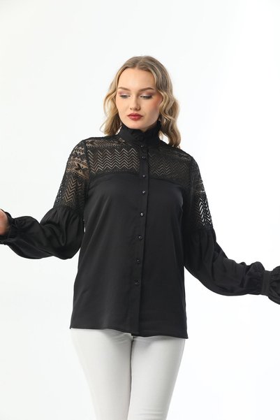 Loom Boutique قميص كريب من الدانتيل ذو نمط عتيق مقاس كبير