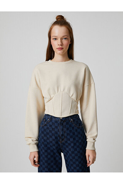 Koton Crop mikina s dlouhým rukávem - zvýšená, korzet v pase, výstřih