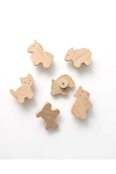 afralya home Mâner din lemn pentru sertar/dulap pentru camera copiilor, mâner din lemn cu 6 figuri de animale