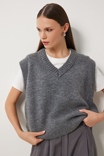 Lovelyİstanbul V Yaka Triko Süveter ANTRASİT LPF0065