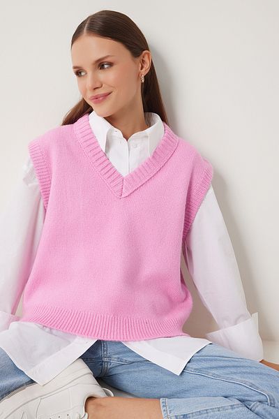 Lovelyİstanbul Pink V-Neck Knitwear Sweater - Lpf0065