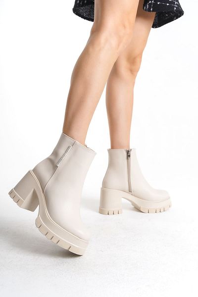 BZ Moda Γυναικείες μπότες Orthopedic Natalia - με φερμουάρ, αδιάβροχες και ανθεκτικές στο κρύο, χοντρό τακούνι KT Cream