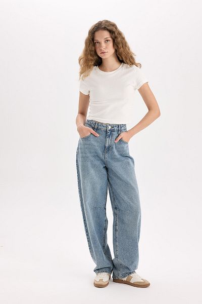 DeFacto Pantaloni lungi de jeans cu talie înaltă, largi, D1332AX24WN