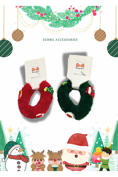 Zehra Aksesuar Yılbaşı Noel temalı objeli tüylü peluş lastikli simit toka