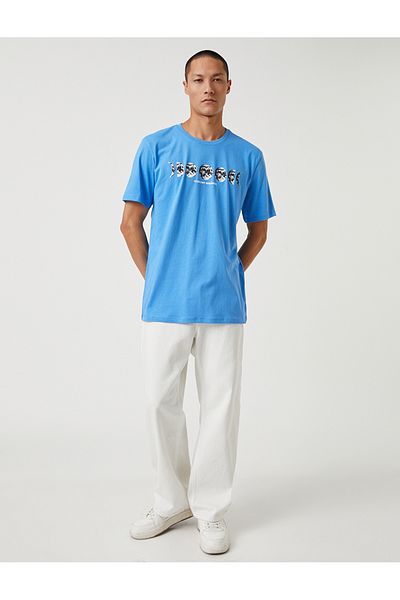 Koton Space Printed T-Shirt Crew Neck Slogan Λεπτομερές βαμβακερό