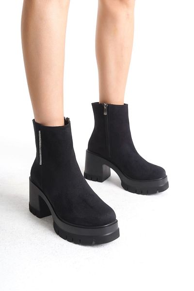 BZ Moda Γυναικείες μπότες NATALIA Suede με ορθοπεδική σόλα - με φερμουάρ, κρύο και αδιάβροχο, χοντρό τακούνι ST μαύρο