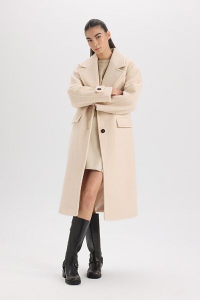 DeFacto Regular Fit Long Stamp Coat Epaulettes Jacket with Lapel Pockets Button D4016Ax24Wn