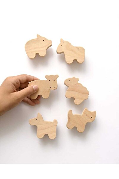 afralya home Mâner din lemn pentru sertar/dulap pentru camera copiilor, mâner din lemn cu 6 figuri de animale