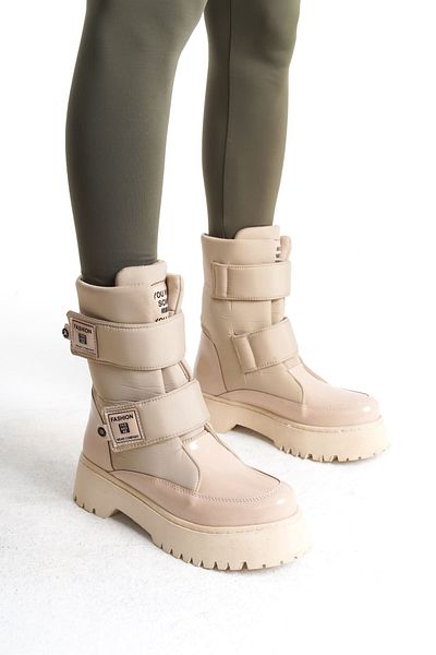 BZ Moda LUMI Velcro Αδιάβροχο και Ψυχρό Αλεξίπτωτο Υφασμάτινο Λουστρίνι Γυναικείες Μπότες KT Cream