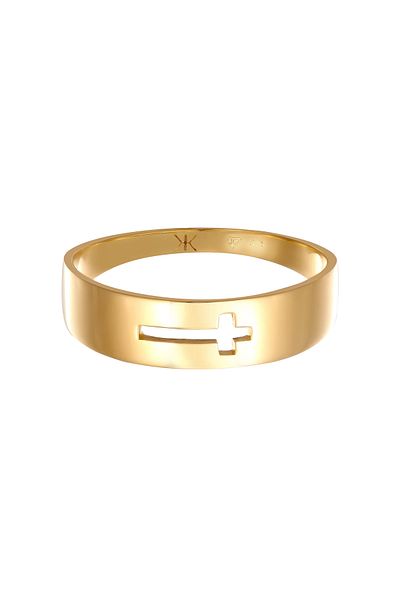 KUZZOI Ring Bandring Herren Kreuz Symbol 375 Gelbgold Kommunion Konfirmation Gold