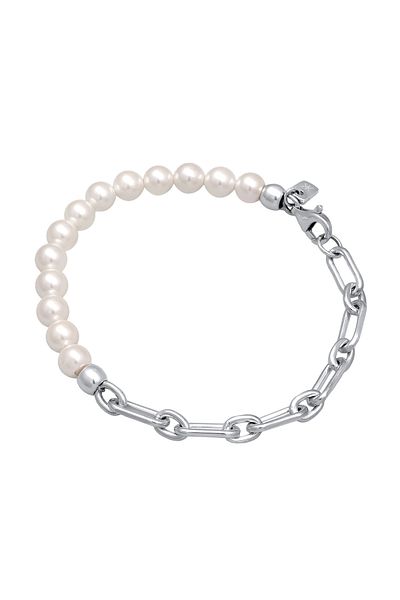 KUZZOI Armband Herren Gliederkette Muschelkern Perlen weiß 925 Sterling Silber Festival 21 cm