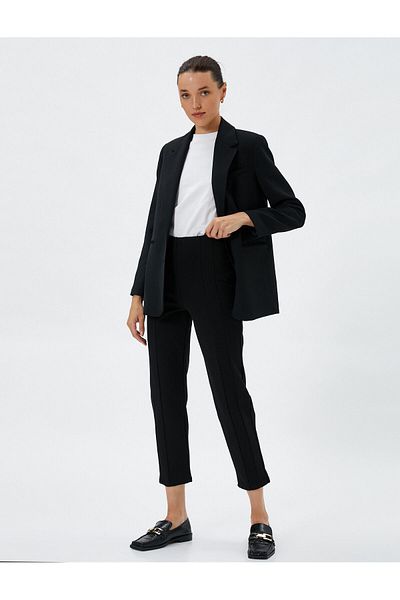Koton Cigarette Trousers Ribbed Viscose Blend Standard Waist