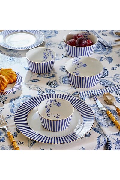 Pip Studio صحن كعكة من البورسلين الأزرق من Royal Stripes بطول 17 سم