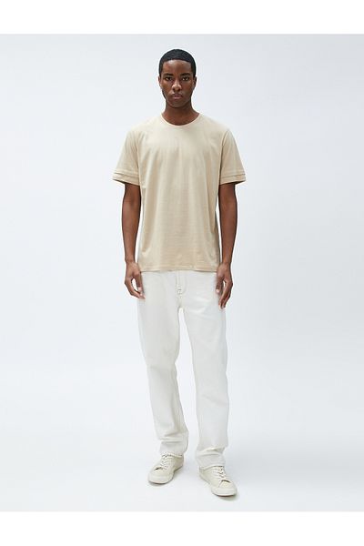 Koton Basic T-Shirt Crew Neck Sleeve Detailed