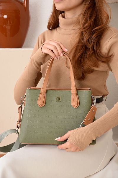 Just Polo حقيبة يد نسائية بطباعة القماش القطني مكونة من 3 أقسام