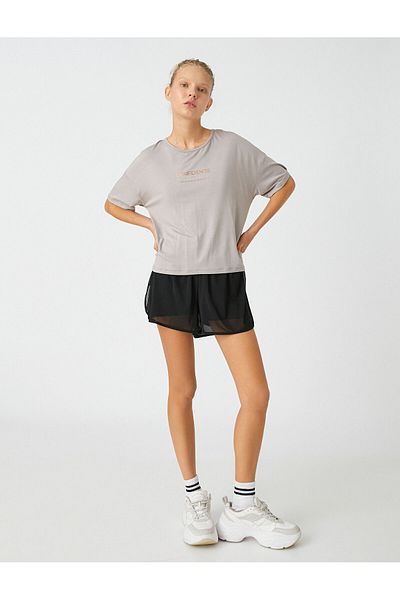 Koton Printed Sports T-Shirt with Window Detail Relax Fit