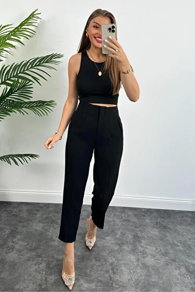 KaSheHa Siyah Zra Model Lüx Kalite Pensli Yüksek Bel Pantolon 94 Cm