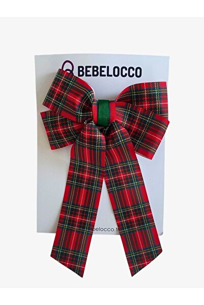Bebelocco Kırmızı Ekose Desenli Fiyonk Klips Toka