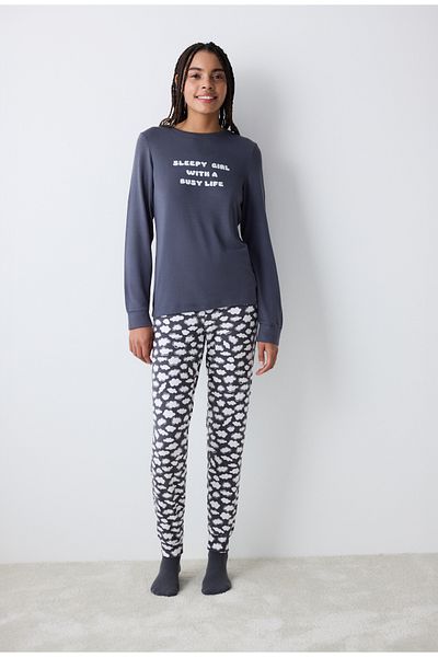 Penti Busy Life Grey Thermo-Hosen-Pyjama-Set