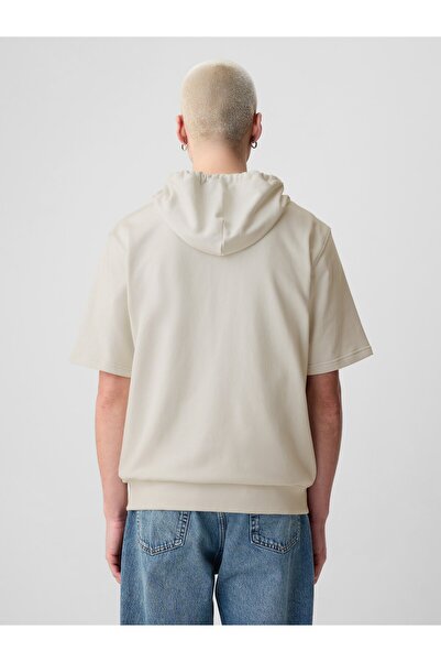 GAP Erkek Kırık Beyaz Logo Fermuarlı Sweatshirt