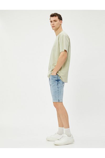 Koton Bermuda Denim Shorts with Fold Detail Pockets Cotton