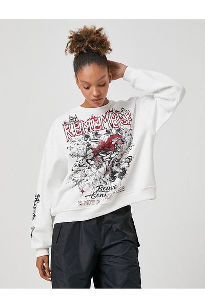 Koton Oversize Sweatshirt Crew Neck Printed Long Sleeve