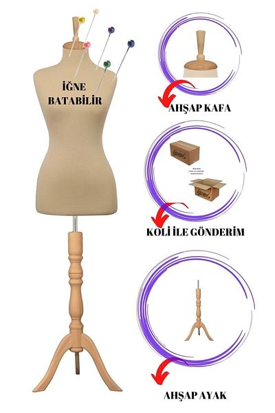 Manken İstanbul Οριζόντια και κατακόρυφη βελόνα με σφουγγάρι Tailor Proof Mannequin (36-38-40-42-44-46 SIZE) Po-01