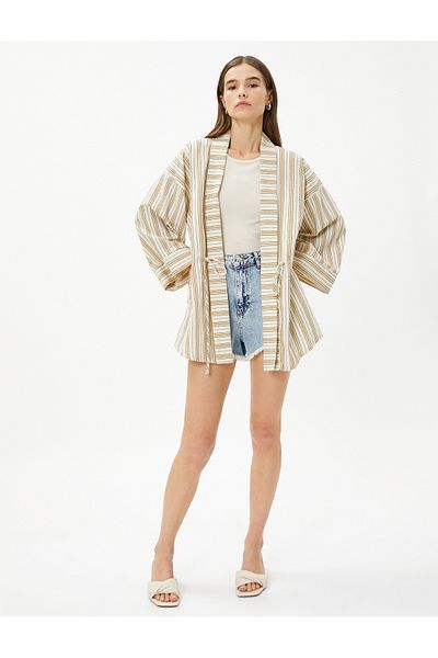Koton Cotton Kimono Pocket Tied Waist