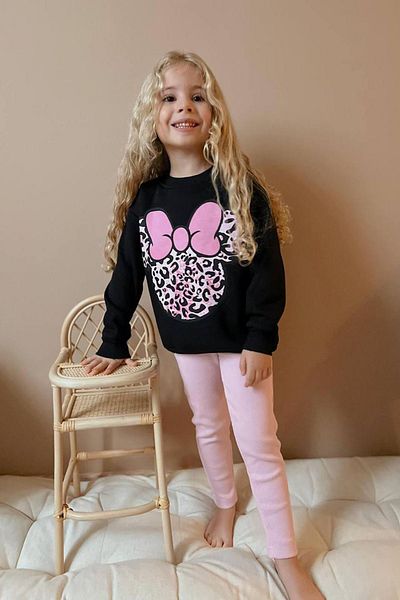 Minigimin Cicileri Set pentru fete cu jambiere din twill cu model leopard My Pink Mini