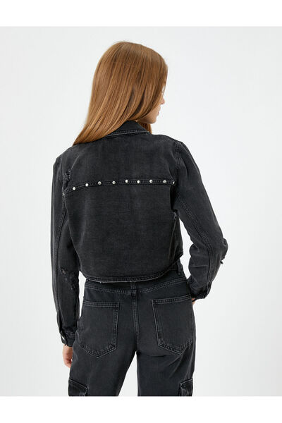 Koton Denim Jacket Ripped Detail Flap Pocket Cotton