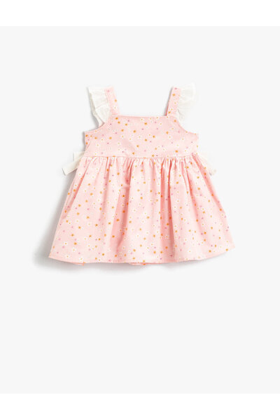 Koton Elbise Fırfırlı Askılı Çiçek Desenli Pamuklu