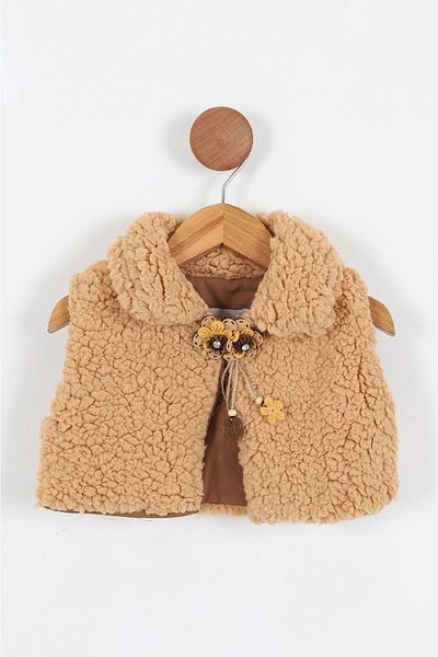 cicigünler Plush Flower Brooch Design Girl's Vest