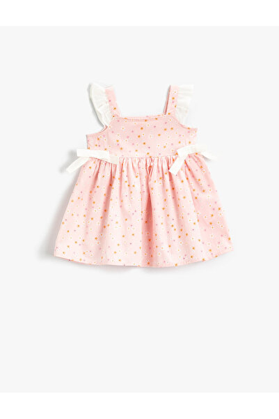 Koton Elbise Fırfırlı Askılı Çiçek Desenli Pamuklu